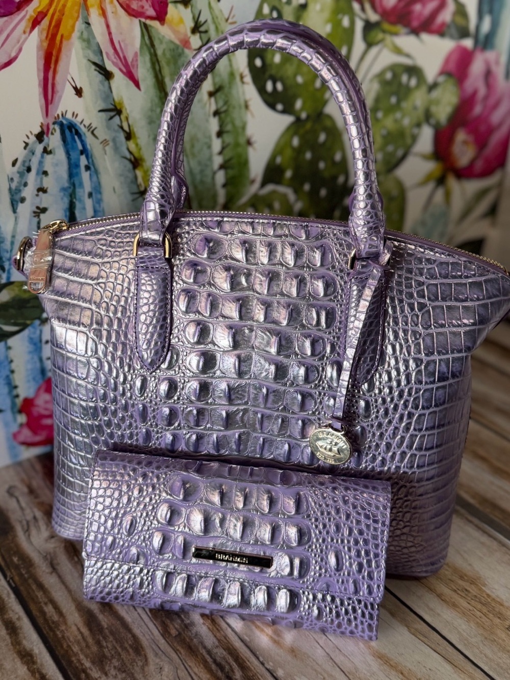 BRAHMIN DUXBURY SHEER LAVENDER SATCHEL & CORDELIA WALLET NWT BEAUTIFUL PURPLE